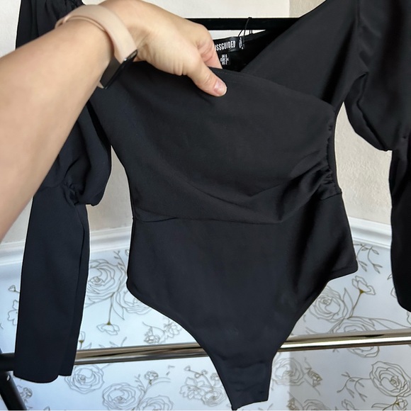 Misguided black bodycon bodysuit long sleeve puff sleeve NWT - Picture 3 of 6